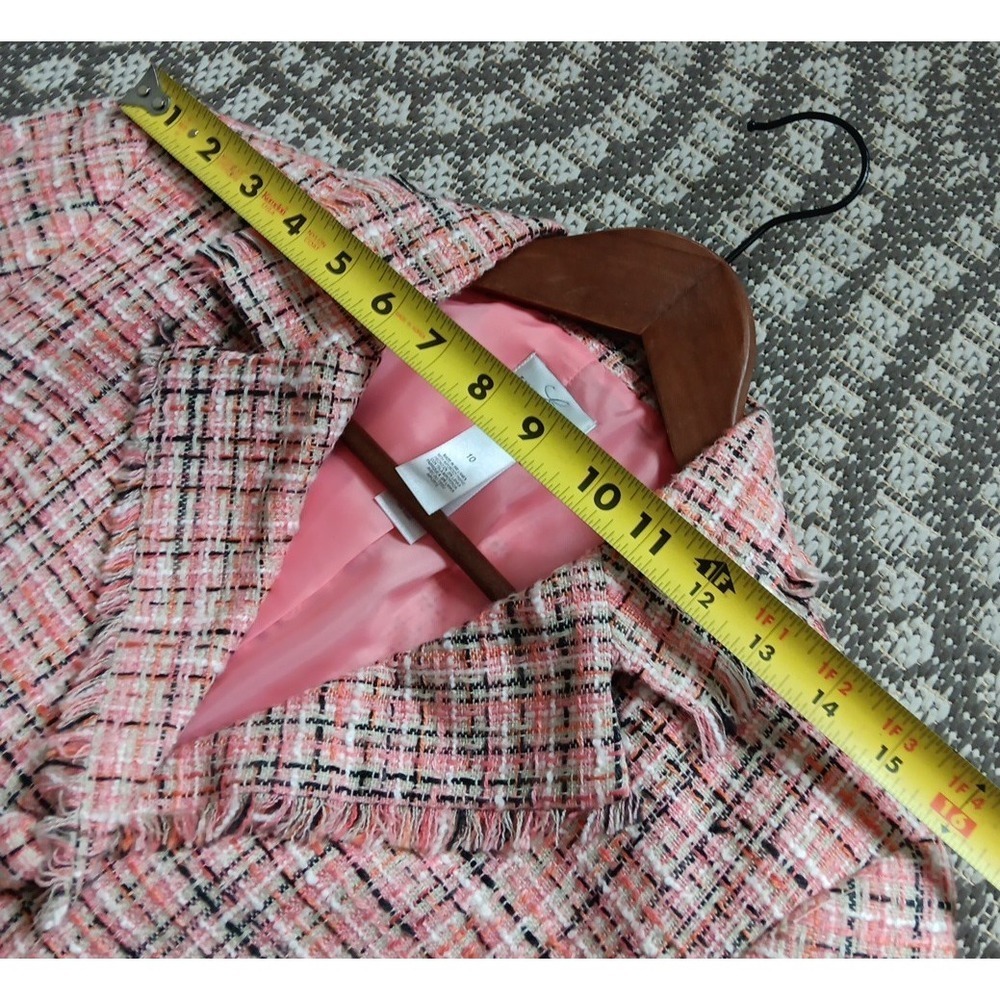 EJ Lady Blazer Size 10 Peach Fringe Jacket Lined Tweed Office Siren‎ Boardroom - Picture 5 of 9